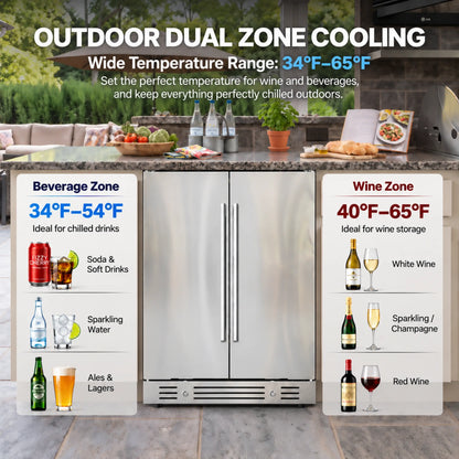 Yeego 24'' Outdoor Wine Beverage Fridge, 60 Cans 20 Bottles