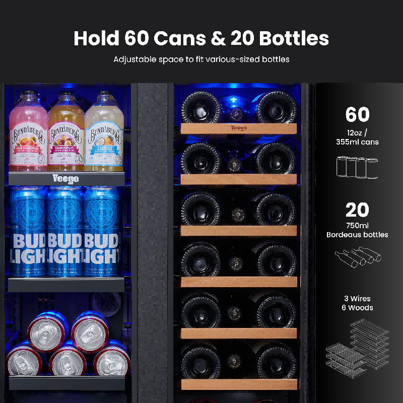 24 Inch Wide Wine and Beverage Dual Zone Fridge, Under Counter, Built-In or Freestanding