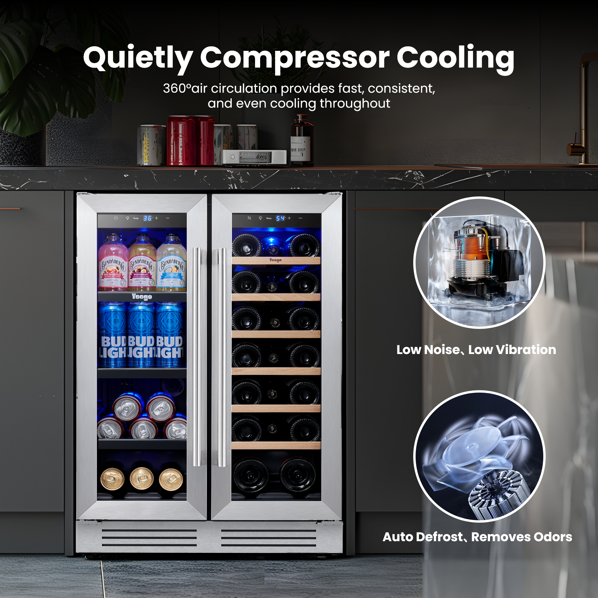 24 Inch Wide Wine and Beverage Dual Zone Fridge, Under Counter, Built-In or Freestanding