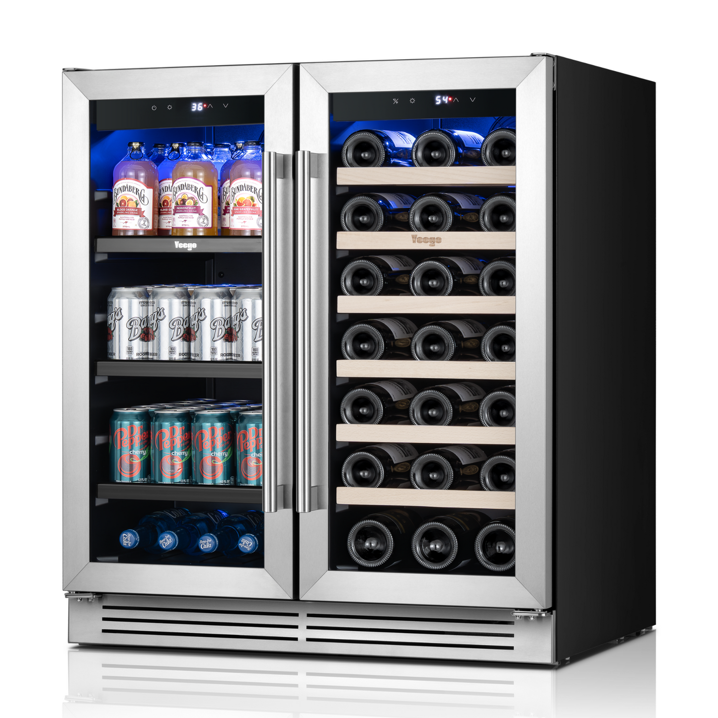 Yeego Wine & Beverage Refrigerator, 30 Inch 80 Cans and 33 Bottles Dual Zone Wine Cooler with Glass Door, 36-72°F Drink Cooler for Built-in or Freestanding, For Kitchen,Bar or Office