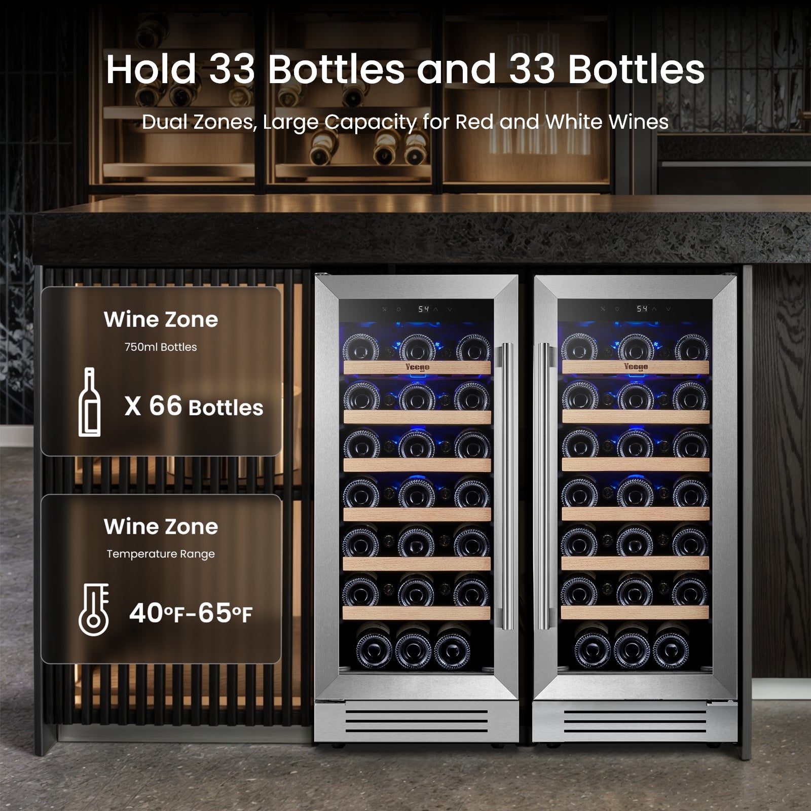 15 Inch Wide 33 Bottle Narrow Small Wine Fridge, Quiet Wine Cooler Under Counter Or Freestanding