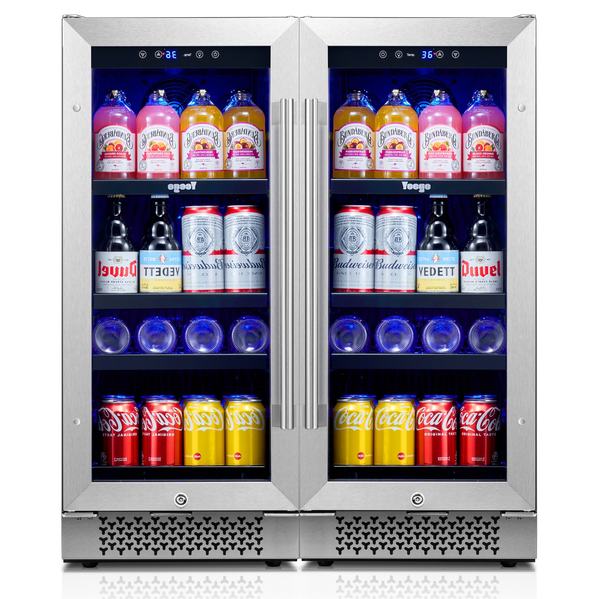 30 Inch Wide Dual Zone Beverage Cooler Combo, 160 Cans Capacity Drink Fridge, Under Counter or Freestanding