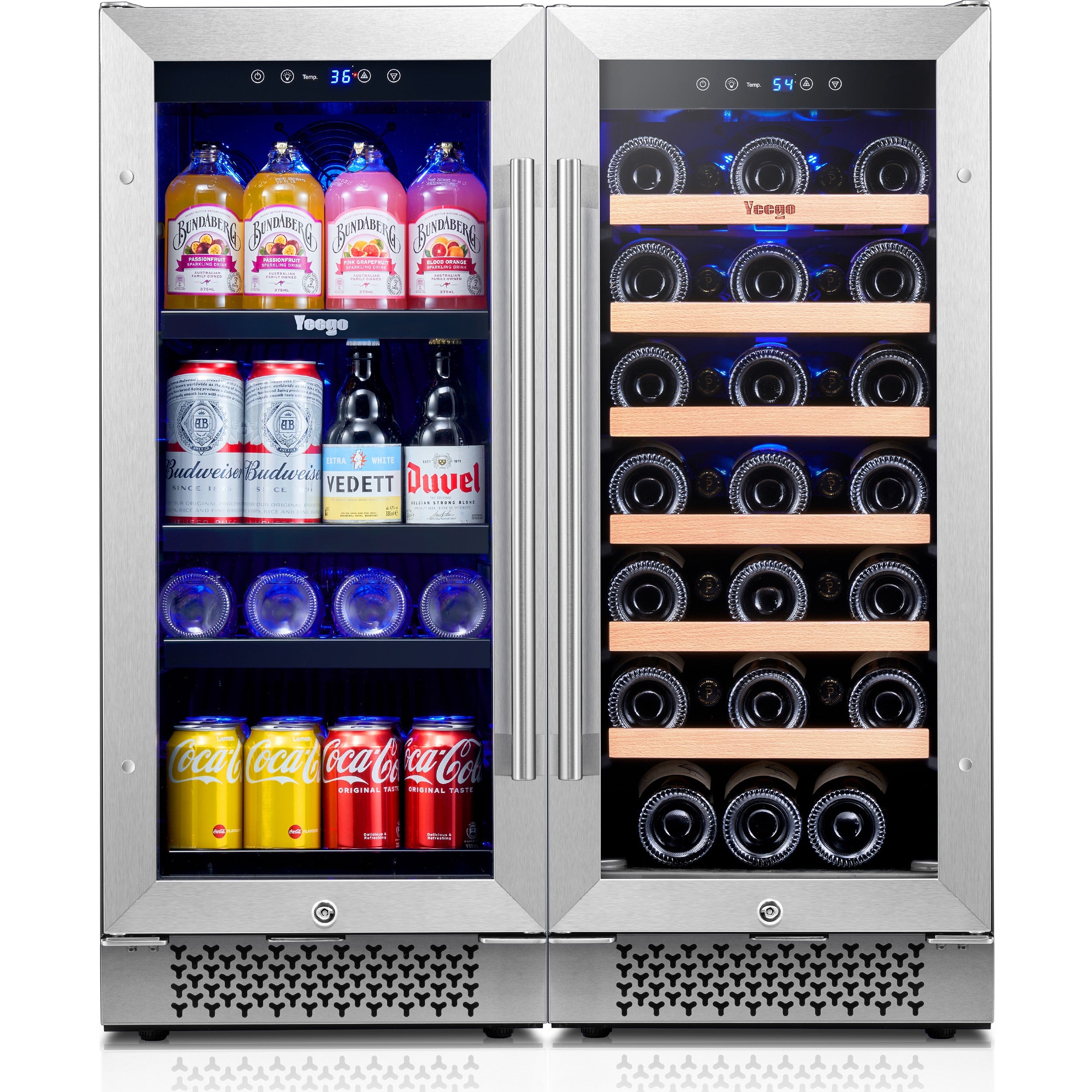 30 Inch Wide Wine Beverage Cooler, Under Counter Dual Zone Fridge Combo With Quiet Compressor