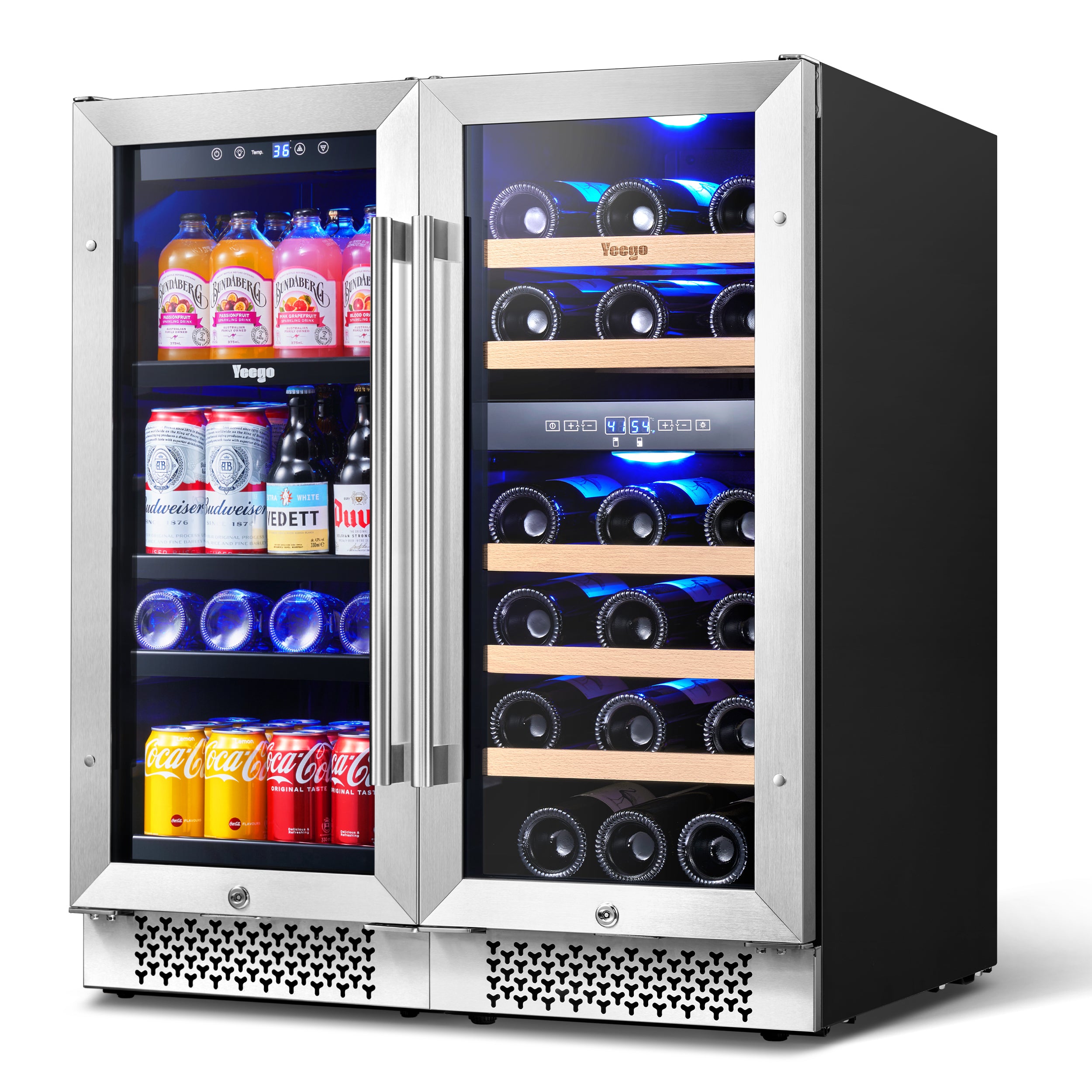 30 Inch Wide Fridge Combo, 80 Can Beverage Fridge And 28 Bottle Wine Cooler With Quiet Compressor