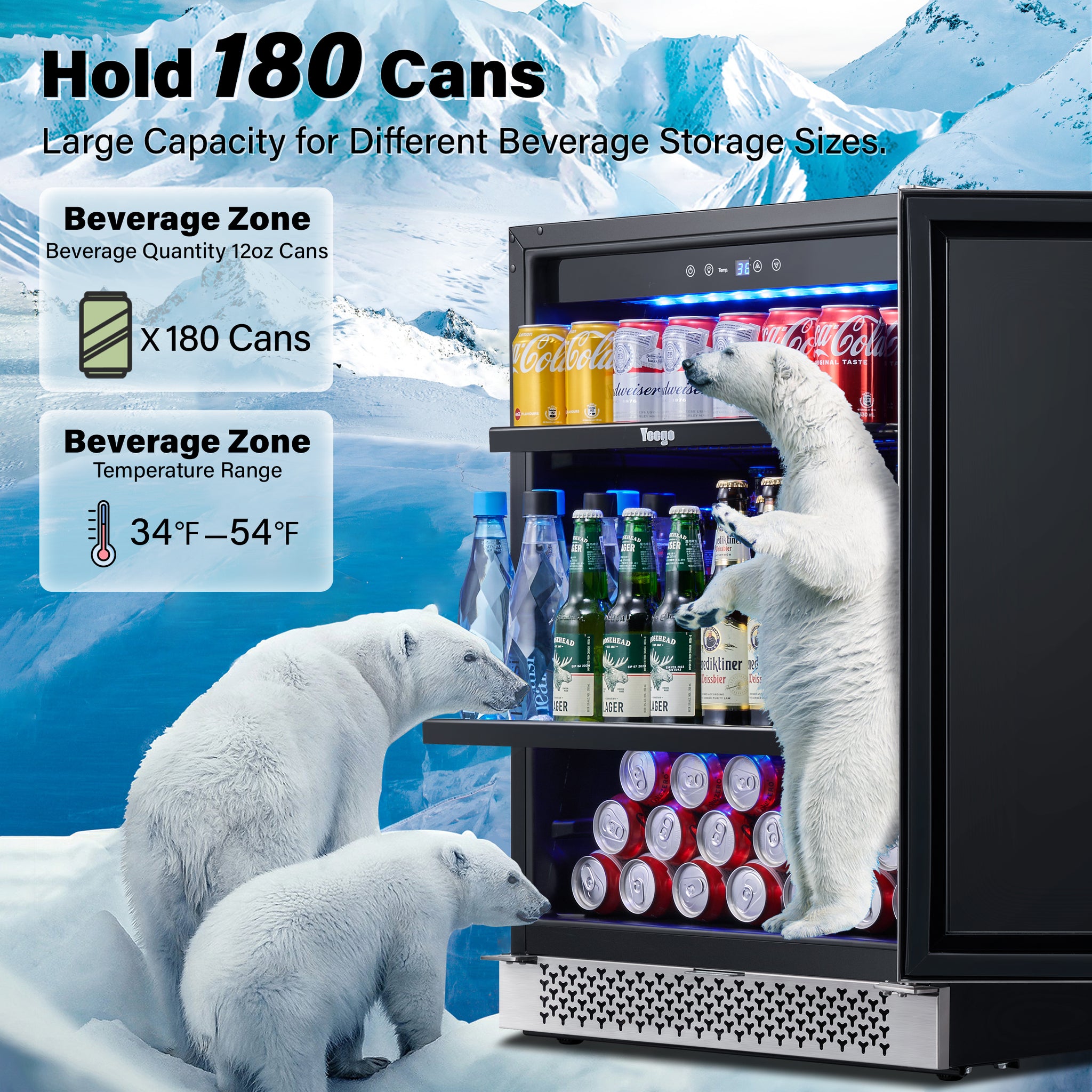 24 Inch Wide 180 Cans Beverage Drink Fridge, Built-In or Freestanding