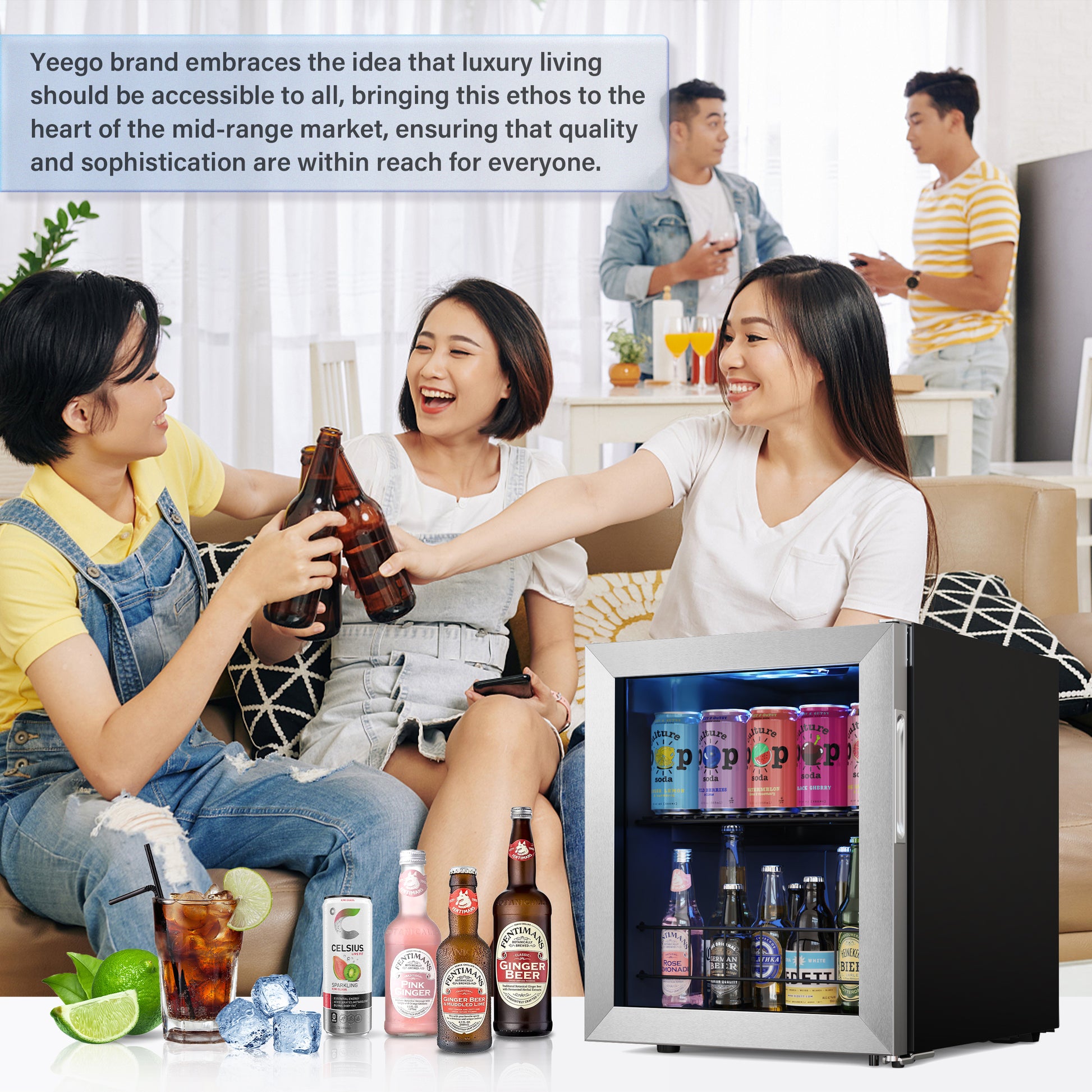 65 Cans Mini Beverage Drink Fridge, Counter Top or Freestanding - Yeego Life