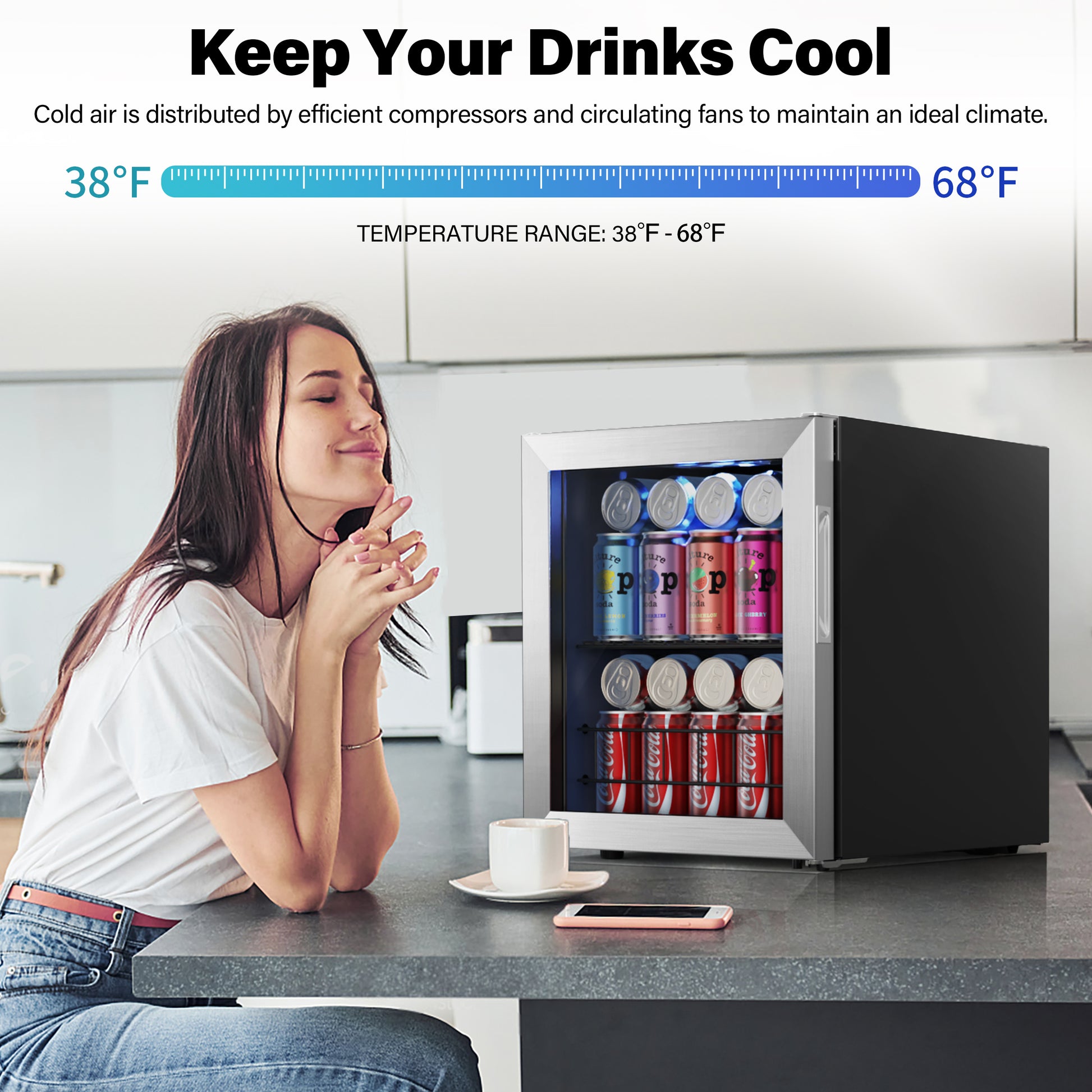 65 Cans Mini Beverage Drink Fridge, Counter Top or Freestanding - Yeego Life