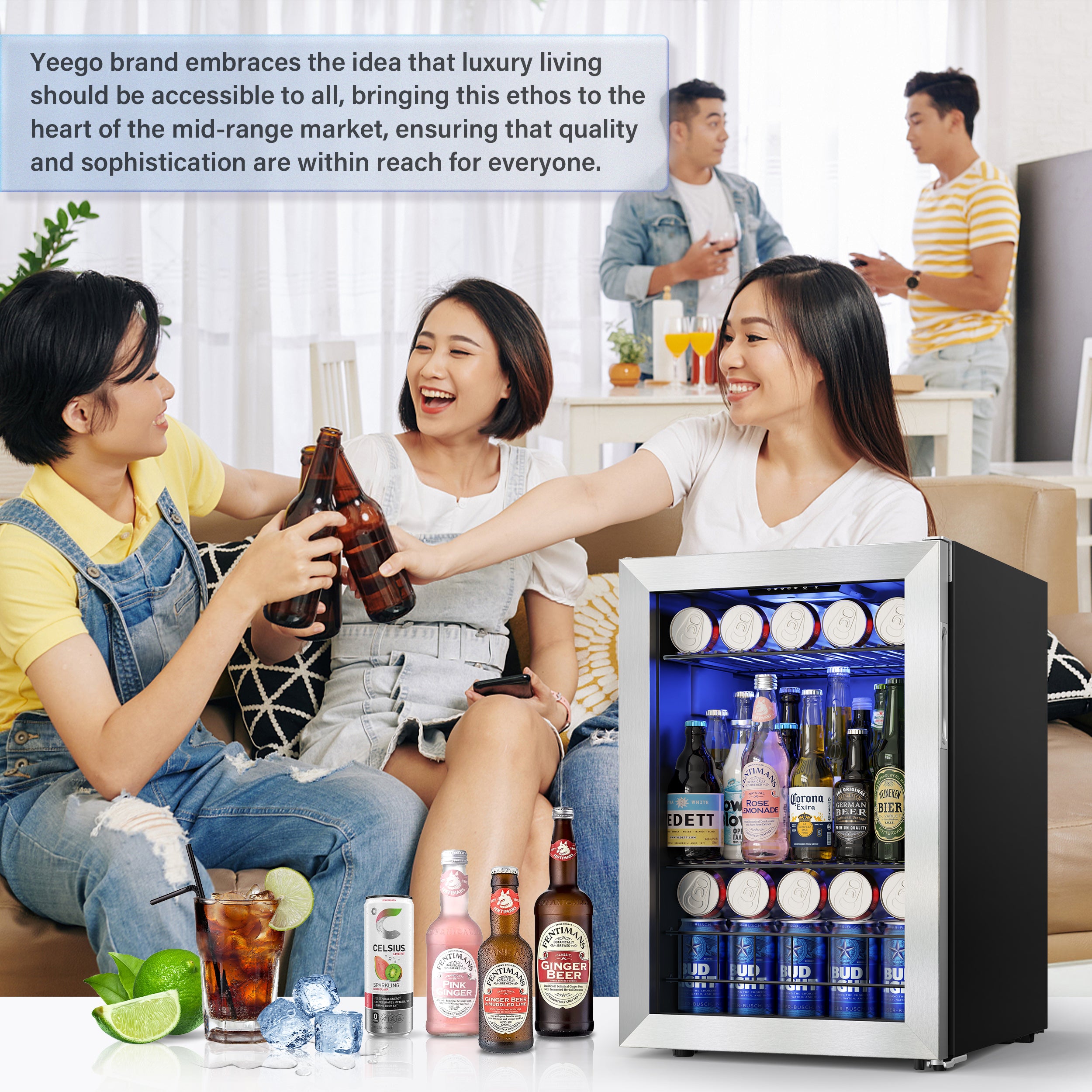 Yeego 80 Cans Mini Beverage Drink Fridge, Counter Top or Undercounter