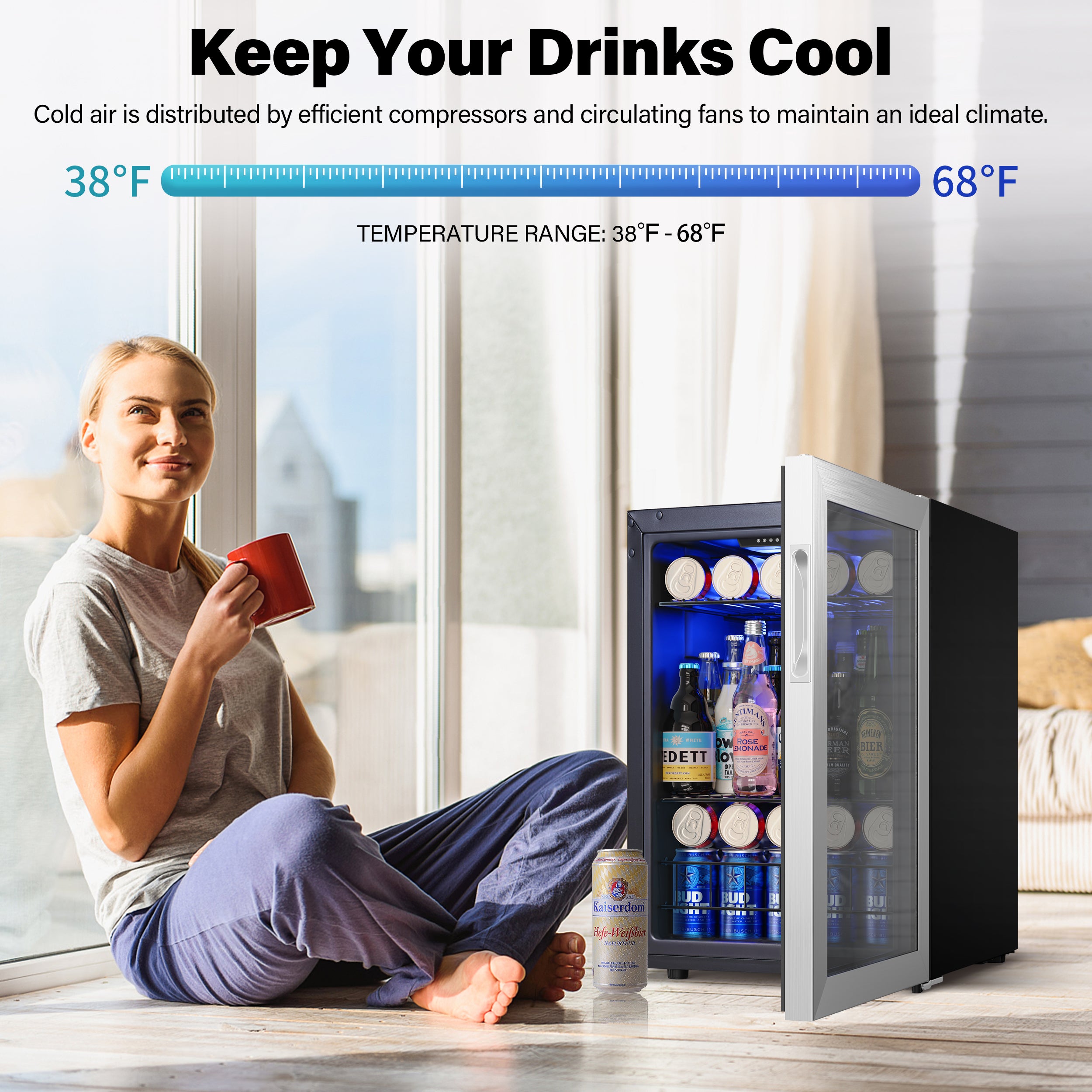 Yeego 80 Cans Mini Beverage Drink Fridge, Counter Top or Undercounter