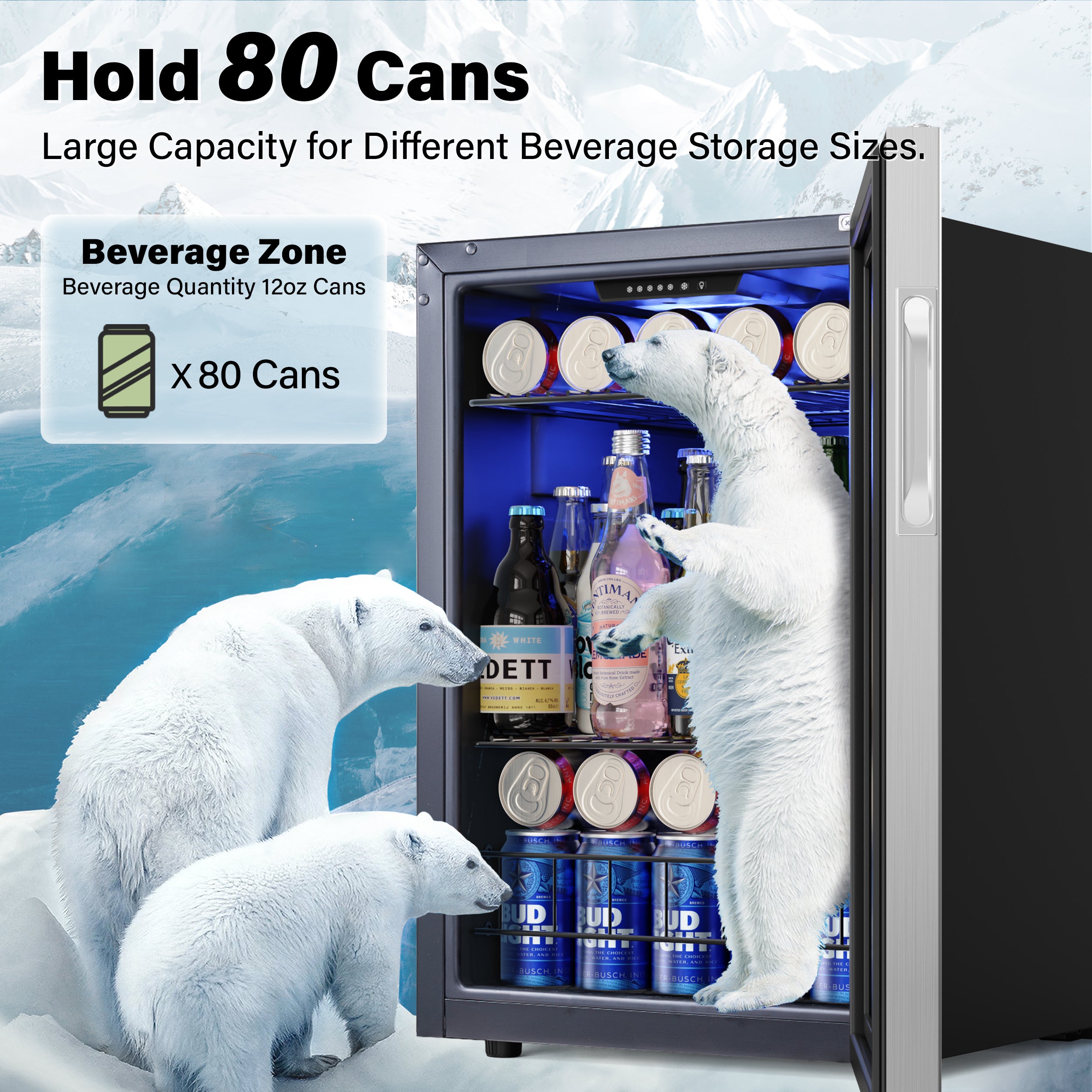 Yeego 80 Cans Mini Beverage Drink Fridge, Counter Top or Undercounter