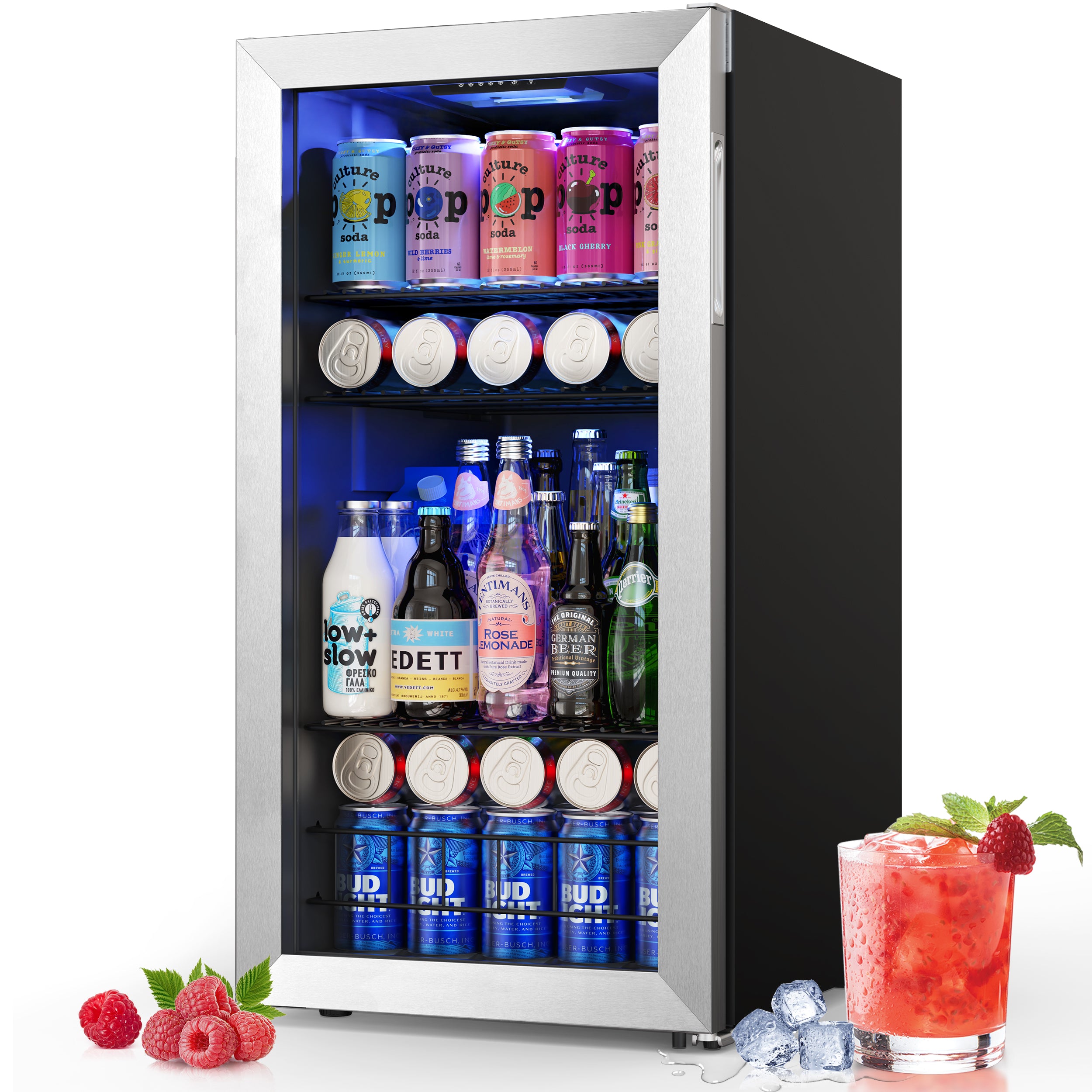 Yeego 17 Inch Wide 121 Cans Narrow Small Beverage Fridge, Shallow Depth Drink Cooler Under Counter, Built-In Or Freestanding