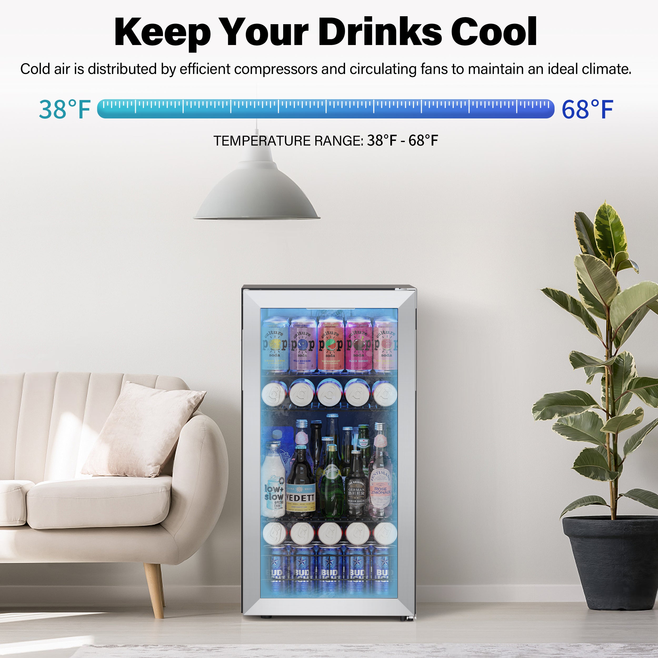 Yeego 17 Inch Wide 121 Cans Narrow Small Beverage Fridge, Shallow Depth Drink Cooler Under Counter, Built-In Or Freestanding