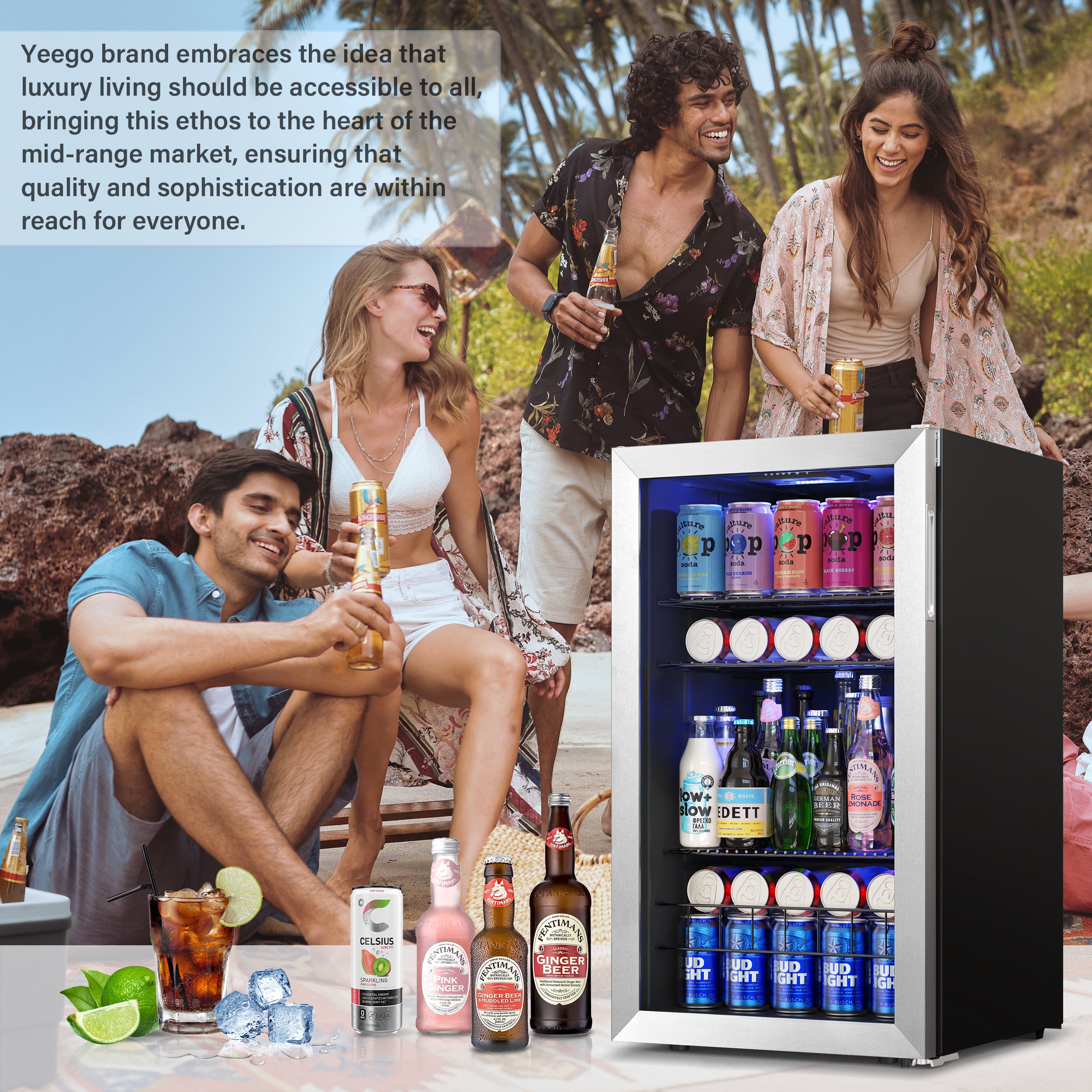 Yeego 19 Inch Wide 140 Cans Narrow Small Beverage Fridge, Shallow Depth Drink Cooler Under Counter, Built-In Or Freestanding