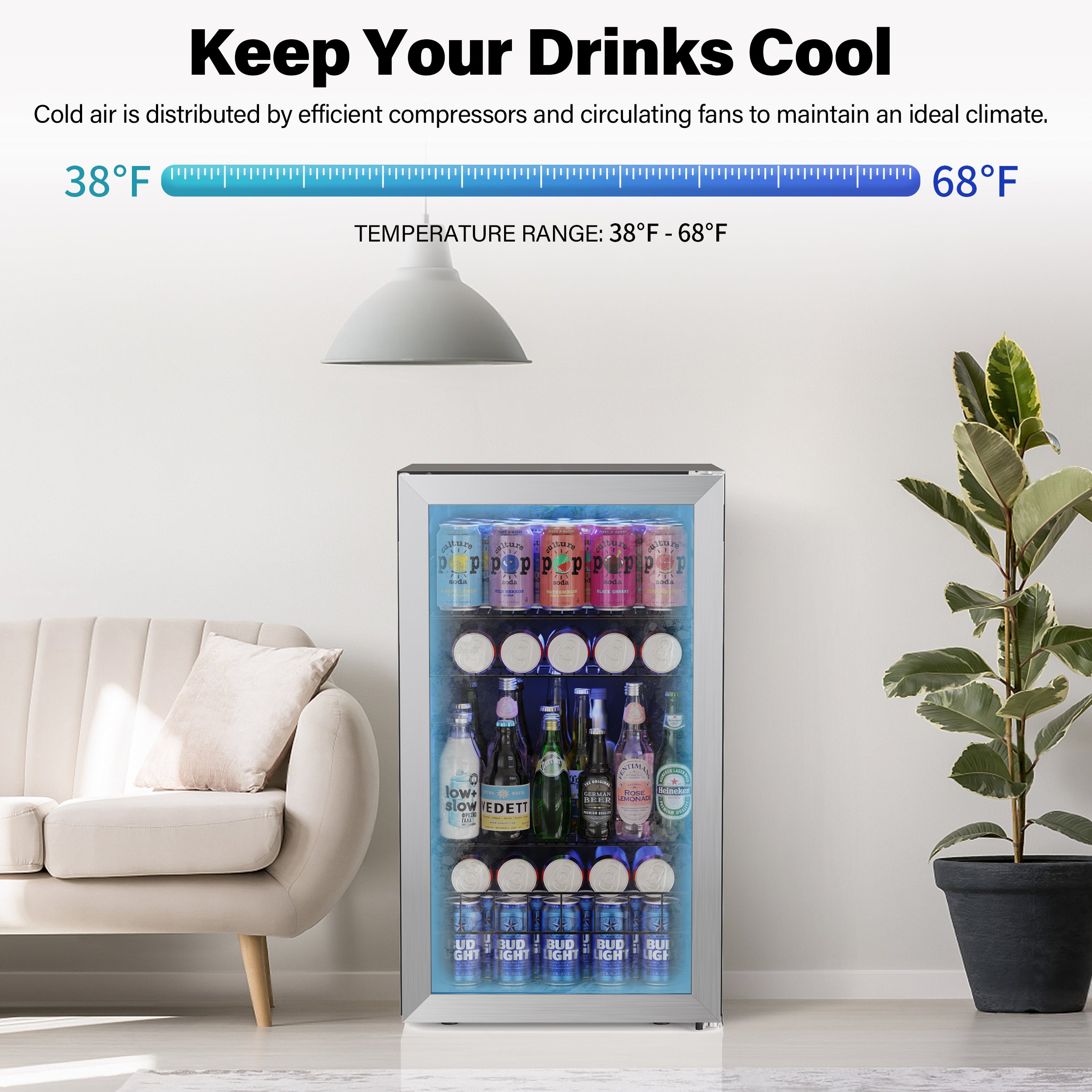 Yeego 19 Inch Wide 140 Cans Narrow Small Beverage Fridge, Shallow Depth Drink Cooler Under Counter, Built-In Or Freestanding