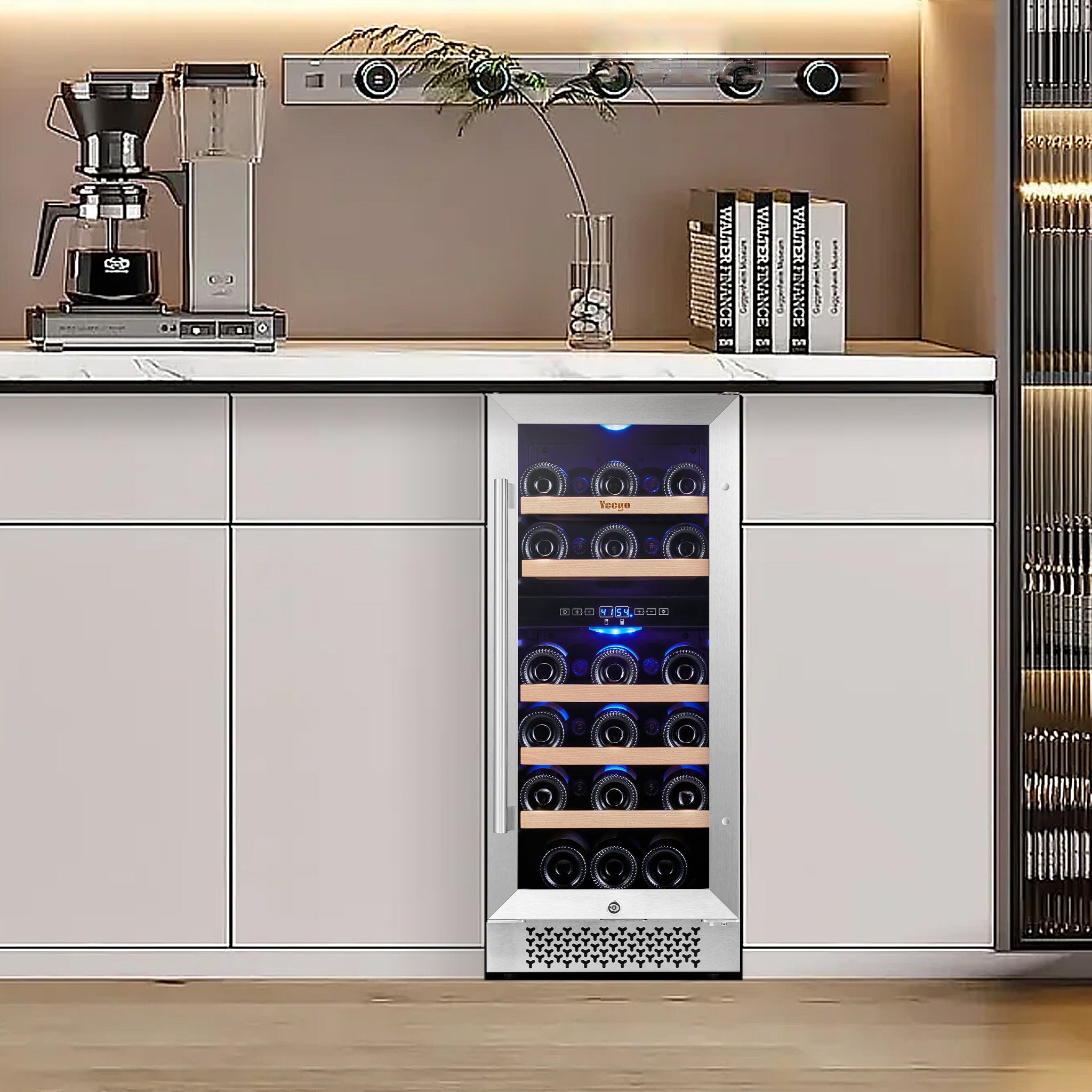 15 Inch Wide 28 Bottles Dual Zone Narrow Small Wine Fridge, Under Counter, Built-In or Freestanding