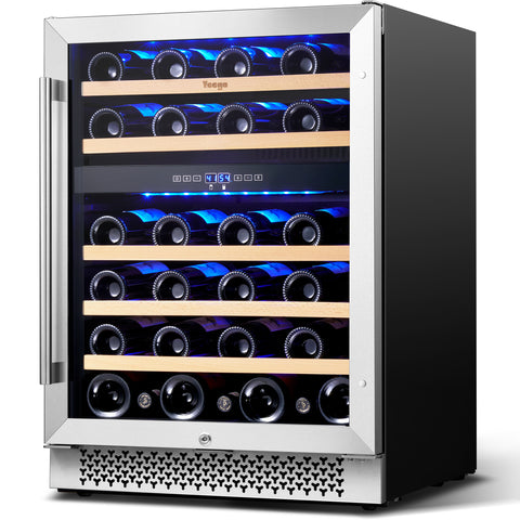 Yeego 24 Inch Wide 46 Bottles Dual Zone Wine Fridge, Built-In or Freestanding