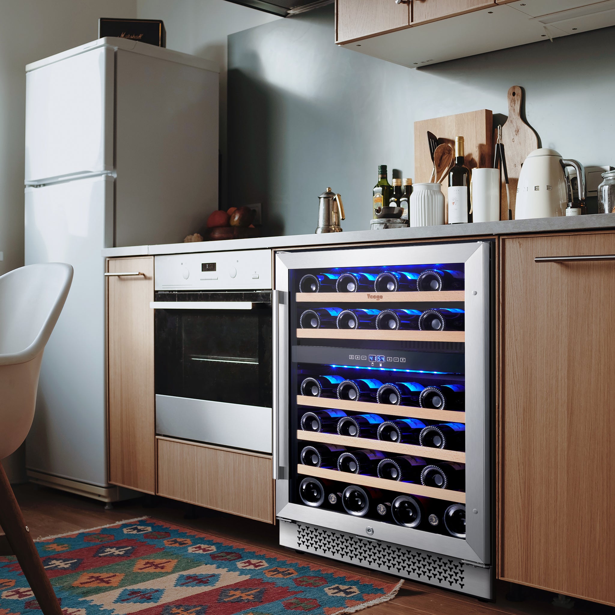 24 Inch Wide 46 Bottles Dual Zone Wine Fridge, Built-In or Freestanding