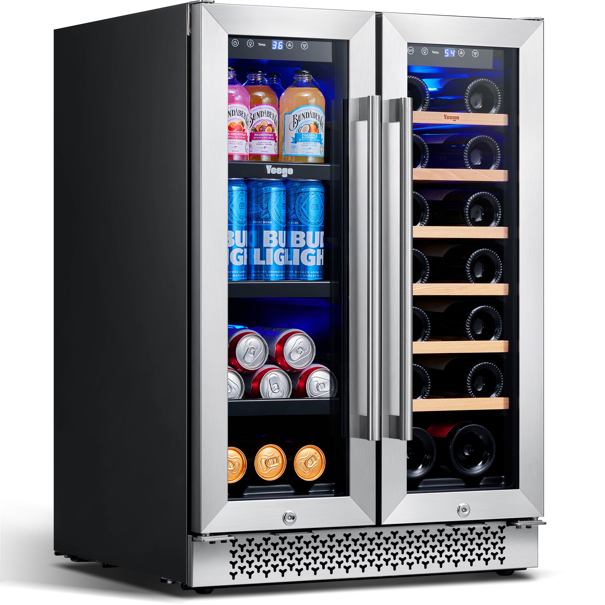 Yeego 24 Inch Wide Wine and Beverage Dual Zone Fridge, Under Counter, Built-In or Freestanding