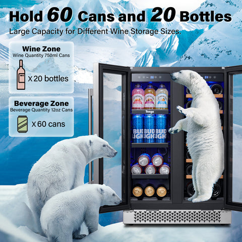 Yeego 24 Inch Wide Wine and Beverage Dual Zone Fridge, Under Counter, Built-In or Freestanding