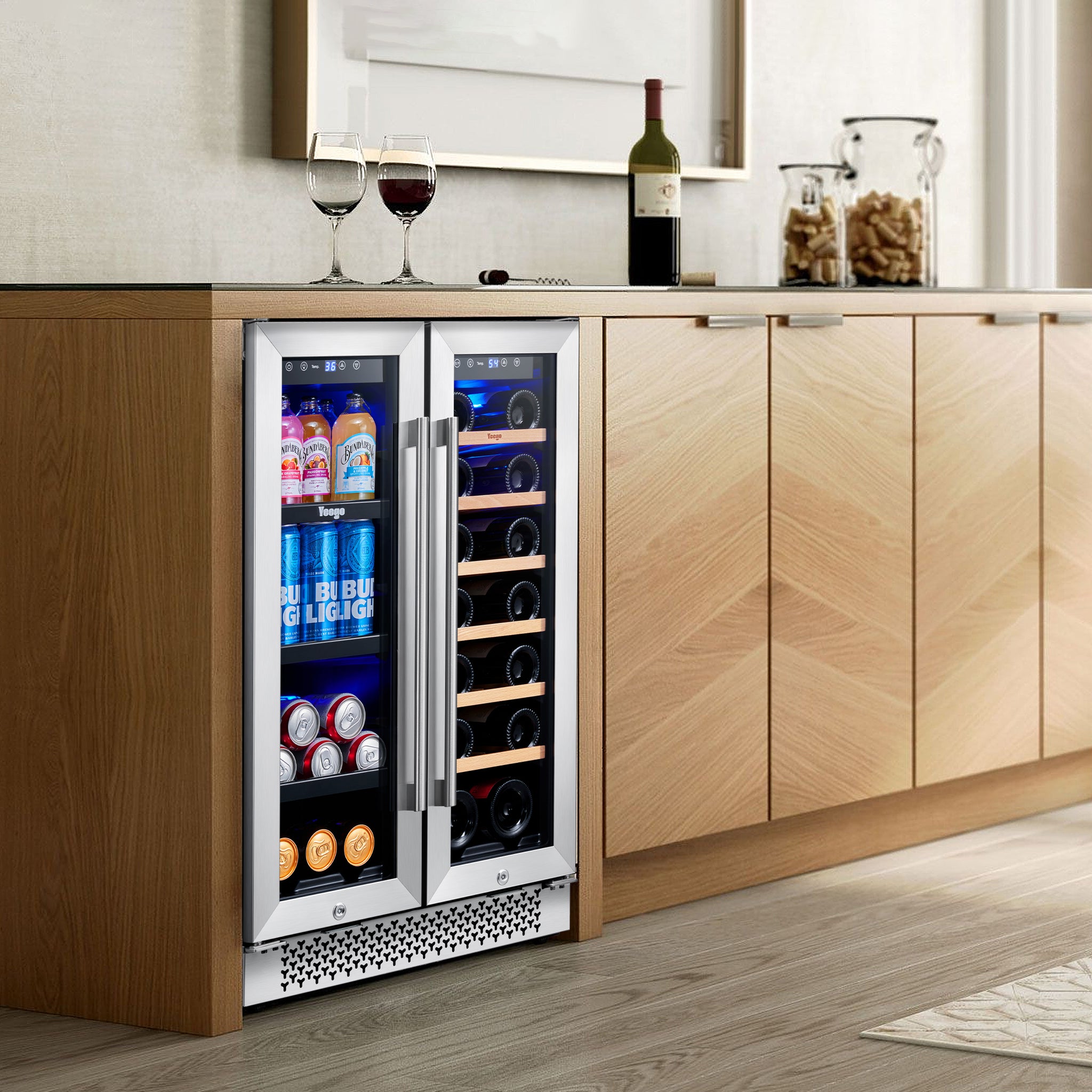 24 Inch Wide Wine and Beverage Dual Zone Fridge, Under Counter, Built-In or Freestanding