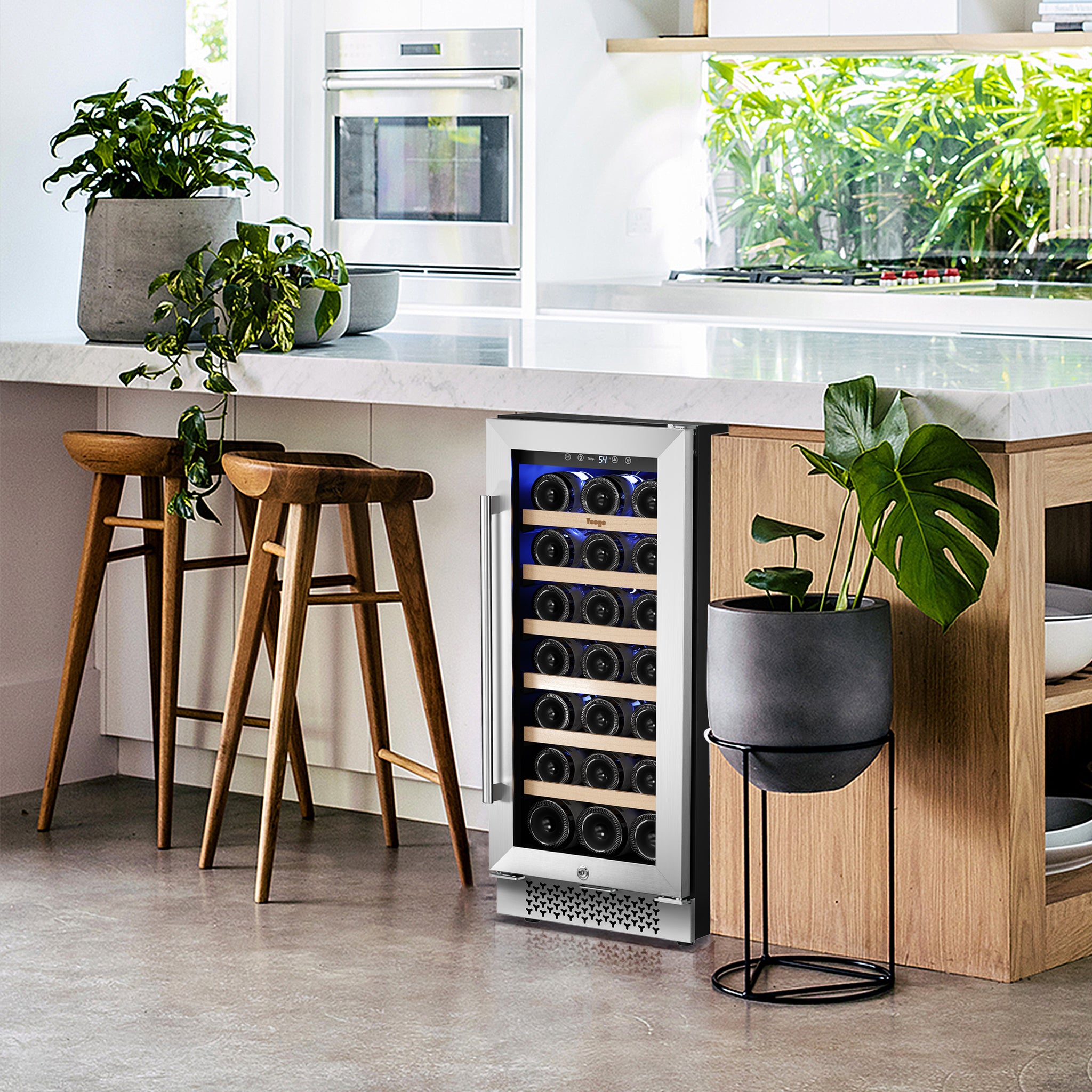 15 Inch Wide 33 Bottle Narrow Small Wine Fridge, Quiet Wine Cooler Under Counter Or Freestanding