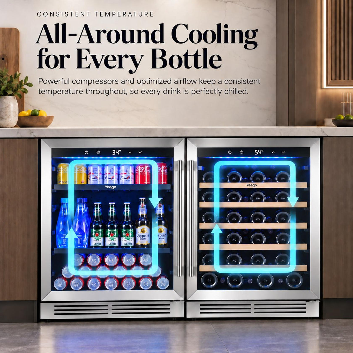 Yeego 48" Wine Beverage Fridge Dual Zone 2 Sets
