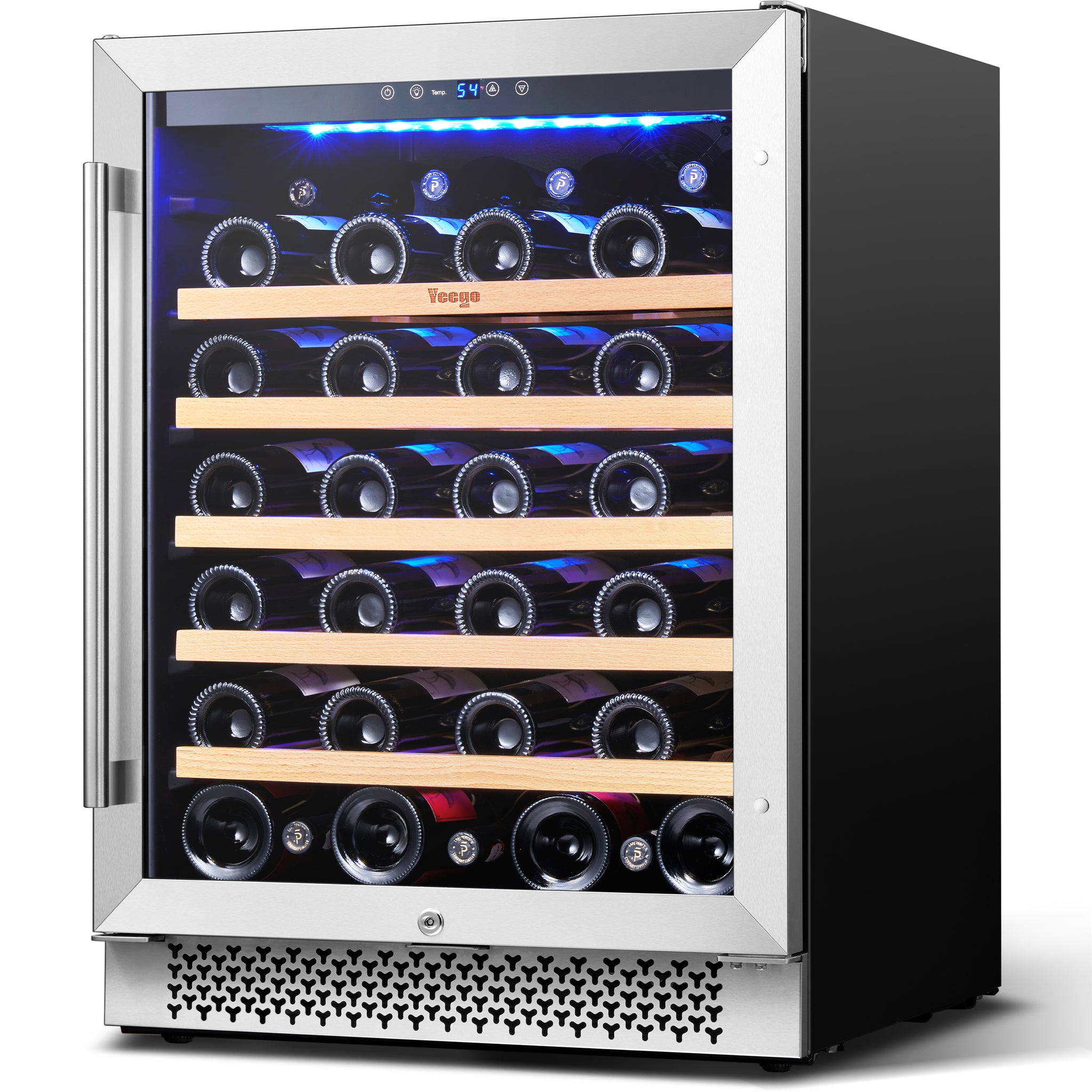 24 Inch Wide 52 Bottle Wine Fridge, Quiet Wine Cooler Under Counter or Freestanding