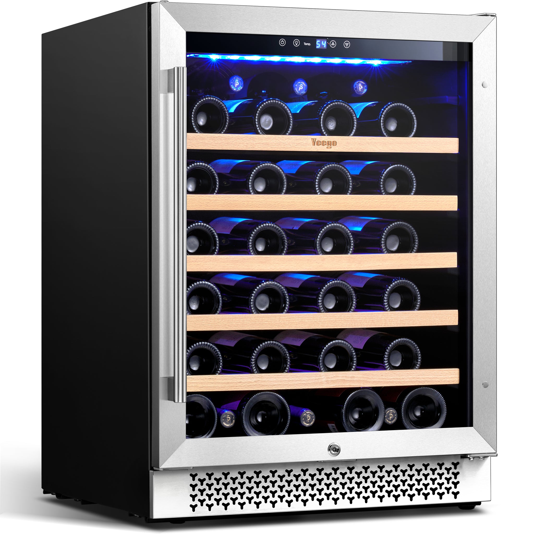 24 Inch Wide 52 Bottle Wine Fridge, Quiet Wine Cooler Under Counter or Freestanding