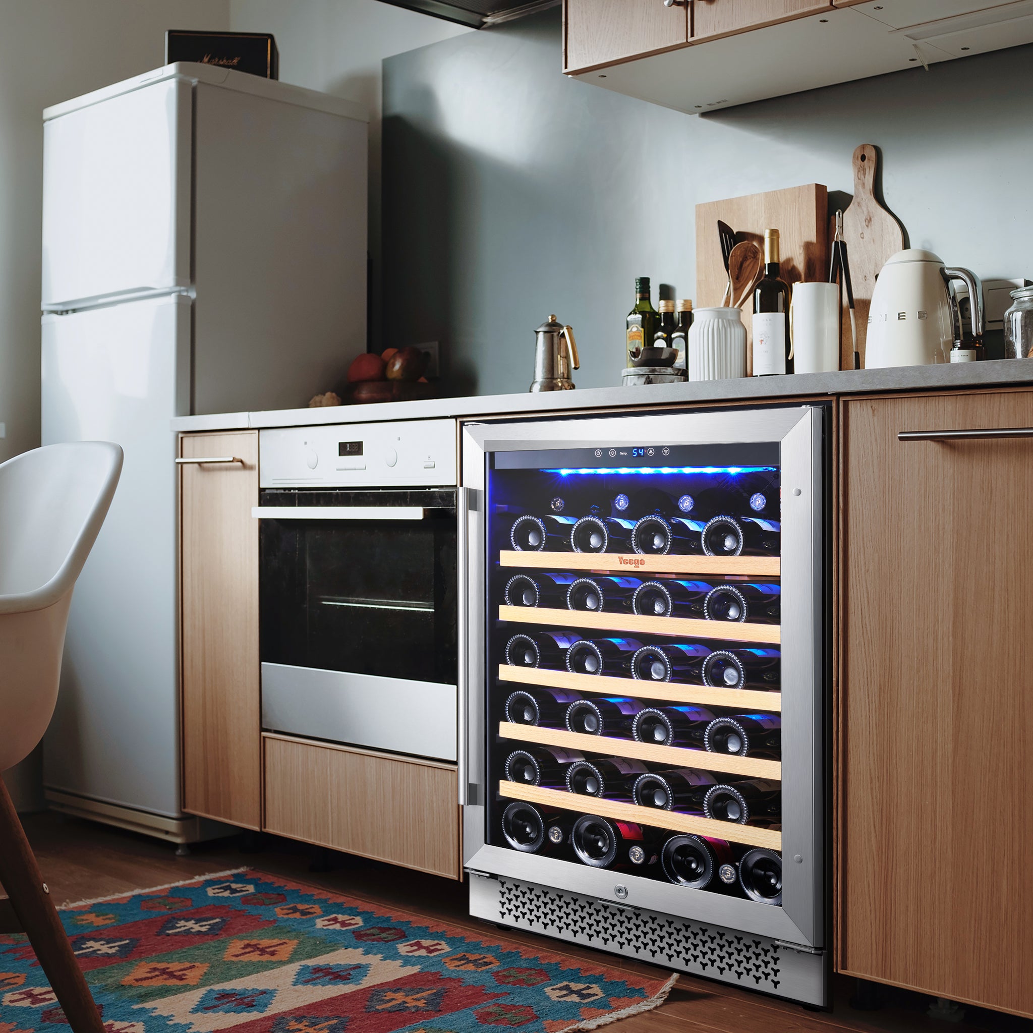 24 Inch Wide 52 Bottle Wine Fridge, Quiet Wine Cooler Under Counter or Freestanding