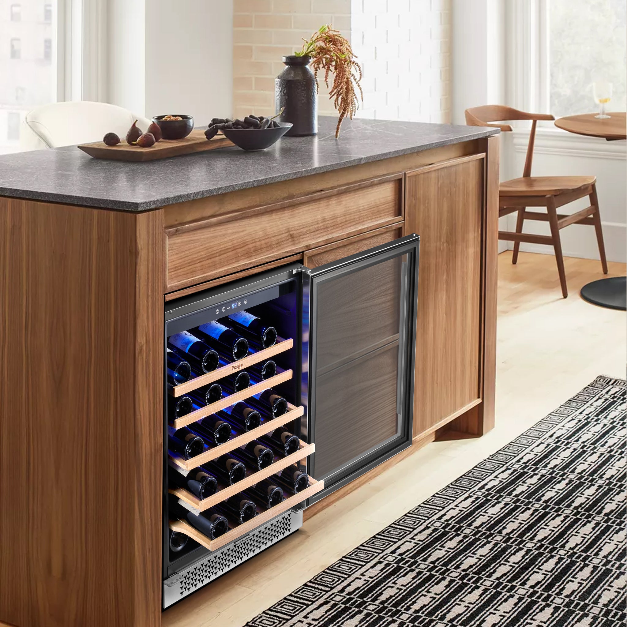 24 Inch Wide 52 Bottle Wine Fridge, Quiet Wine Cooler Under Counter or Freestanding