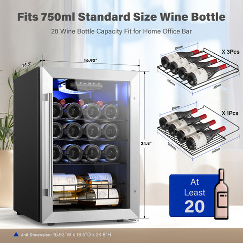 Yeego 20 Bottle Small Compact Wine Fridge, Under Counter, Freestanding or Countertop
