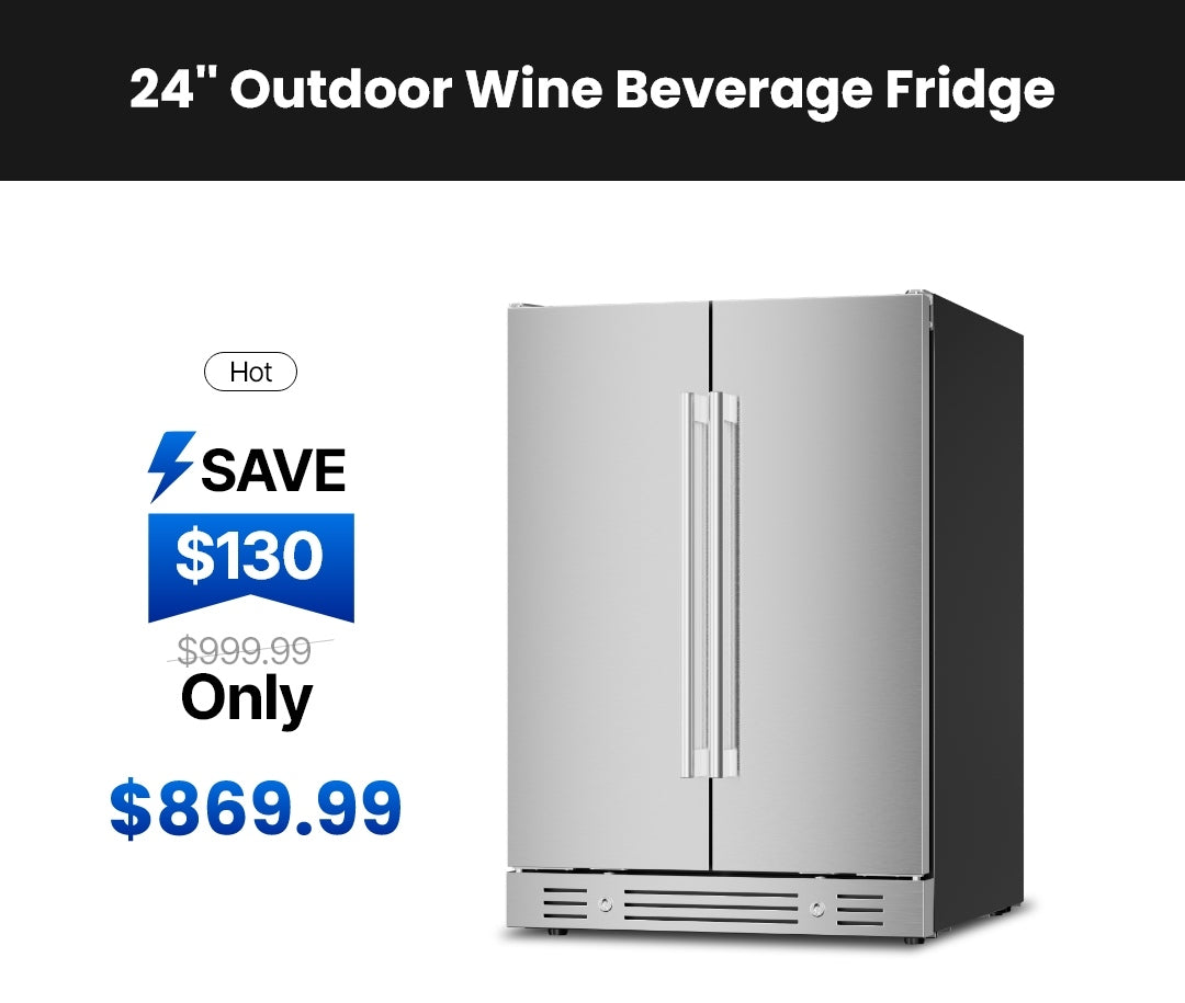 Yeego 24" outdoor dual-zone wine and beverage fridge, built for patios and outdoor kitchens