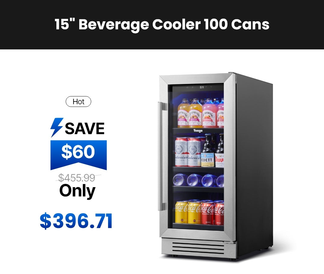 Yeego 15" beverage cooler for 100 cans, compact built-in drink refrigerator for home bars