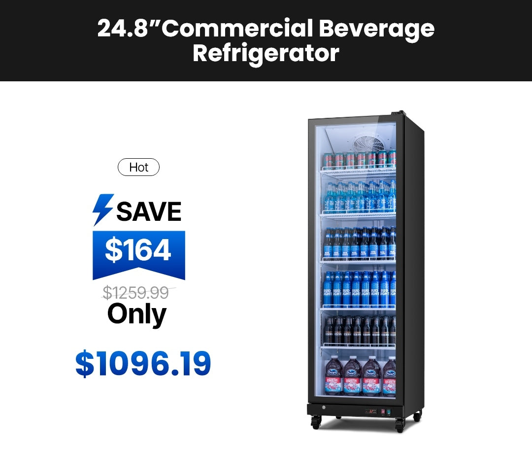 Yeego 24.8" commercial beverage refrigerator with large-capacity storage for high-demand use