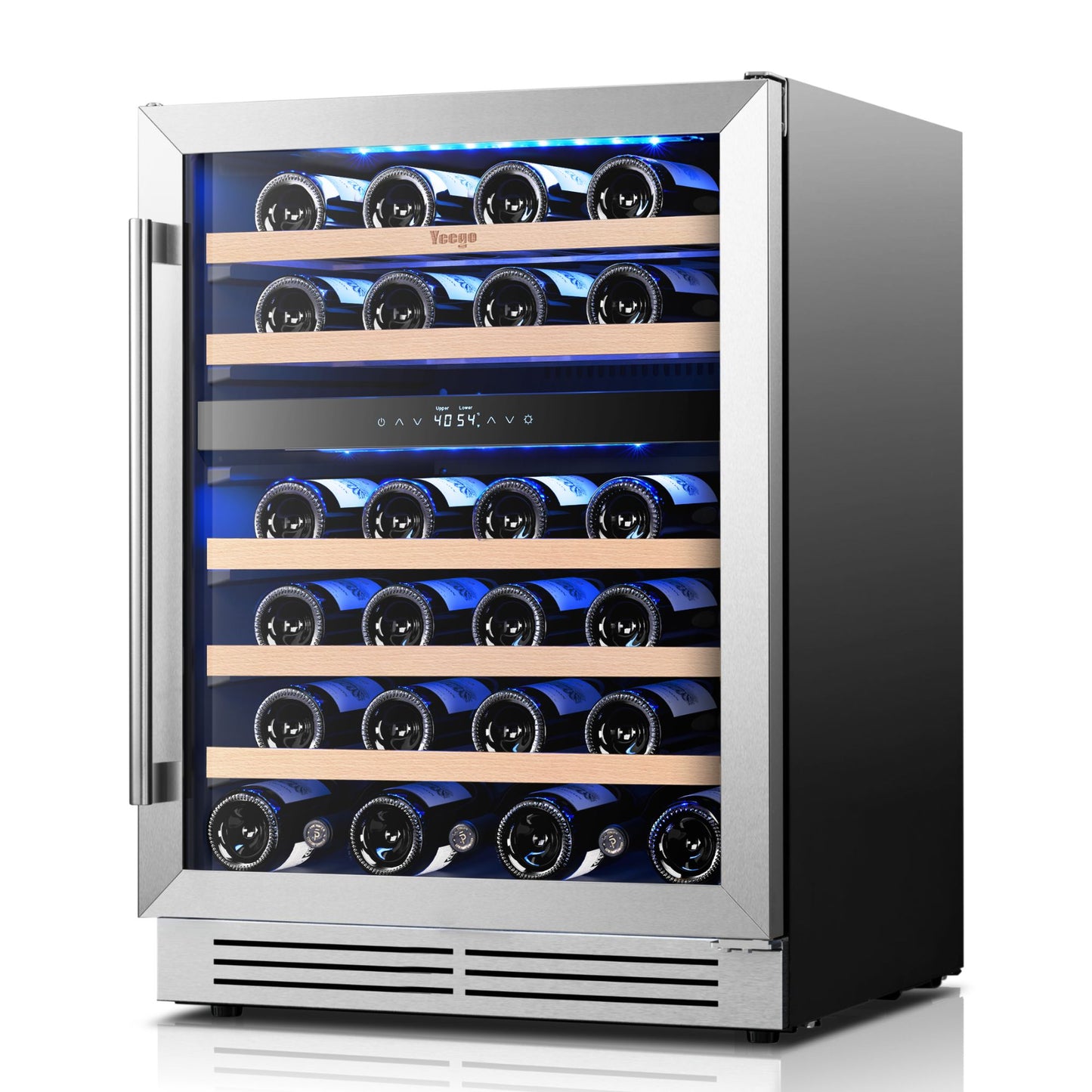 Yeego Wine Fridge Cooler - 24 Inch Dual Zone Wine Fridge Hold 52 Bottles, 40-65°F Wine Refrigerator Glass Door, Built in Fridge  for Beer Soda Drink Home Bar