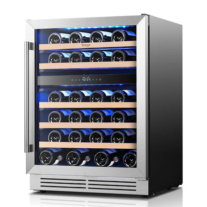 Yeego Wine Fridge Cooler - 24 Inch Dual Zone Wine Fridge Hold 52 Bottles, 40-65°F Wine Refrigerator Glass Door, Built in Fridge  for Beer Soda Drink Home Bar