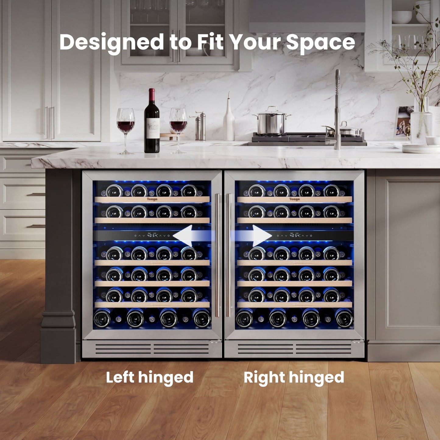 Yeego Wine Fridge Cooler - 24 Inch Dual Zone Wine Fridge Hold 52 Bottles, 40-65°F Wine Refrigerator Glass Door, Built in Fridge  for Beer Soda Drink Home Bar