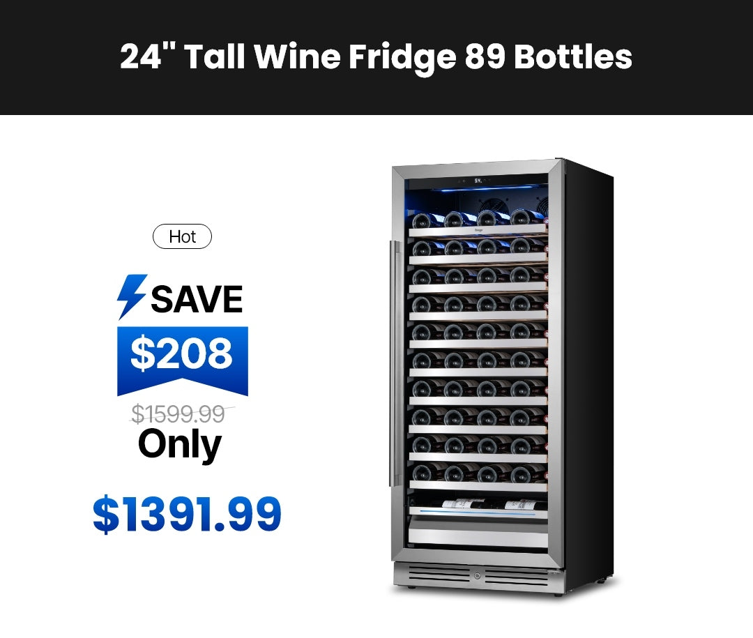 Yeego 24" tall freestanding wine fridge for 89 bottles, premium storage for red and white wines