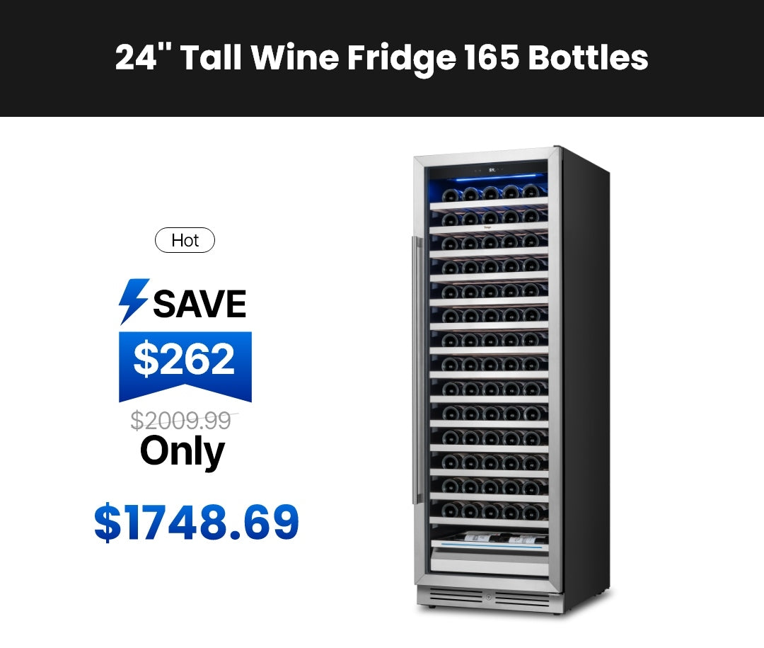 Yeego 24" tall wine fridge for 165 bottles with inverter cooling and large-capacity storage