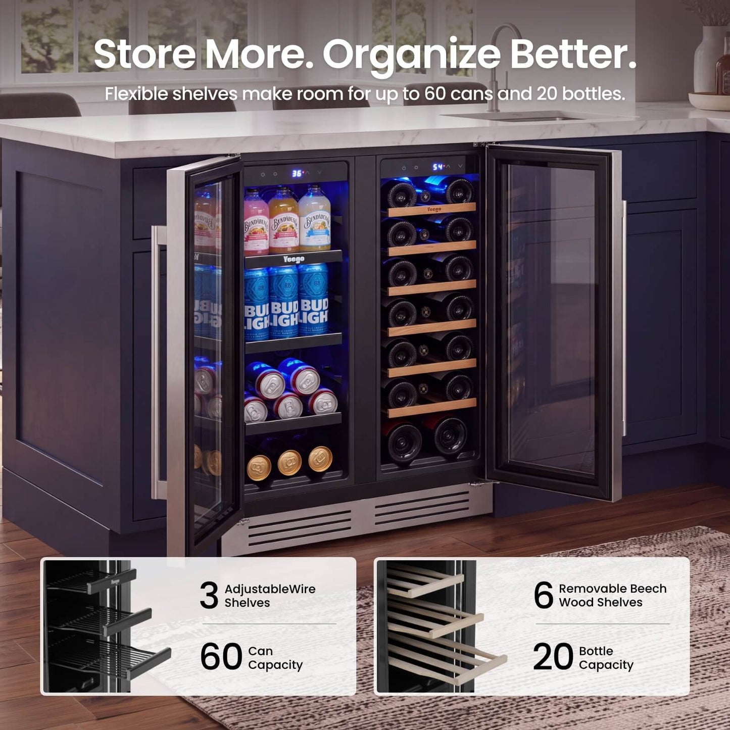 Yeego 24 inch Wine and Beverage Fridge, French Door