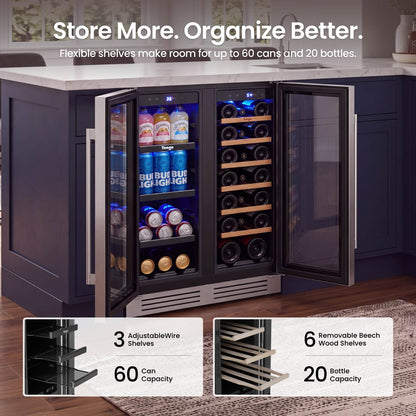 Yeego 24 inch Wine and Beverage Fridge, French Door