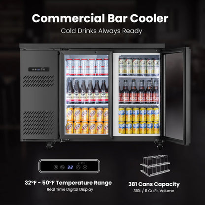 Commercial beverage cooler featuring 11 cubic feet of storage and an adjustable temperature range