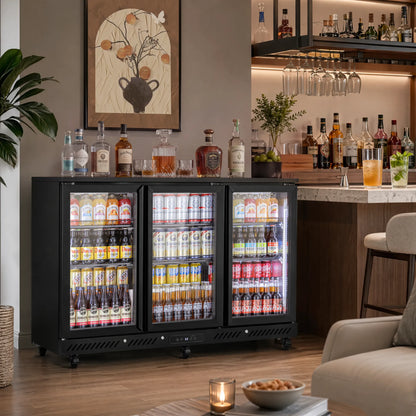 Commercial bar fridge used in a home entertainment and beverage station