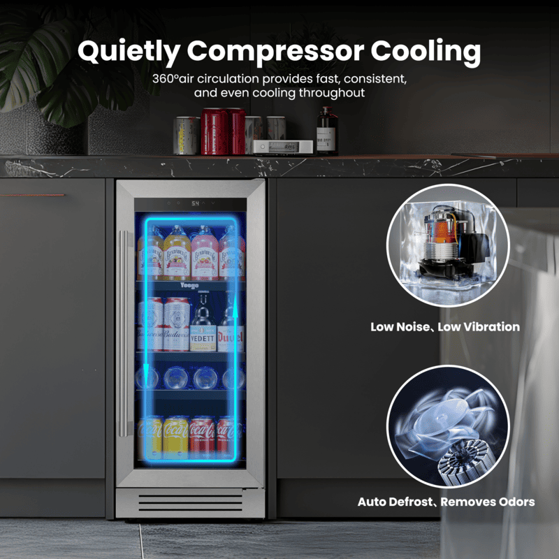 15 Inch Wide 80 Cans Beverage Drink Fridge, Built-In or Freestanding - Yeego Life