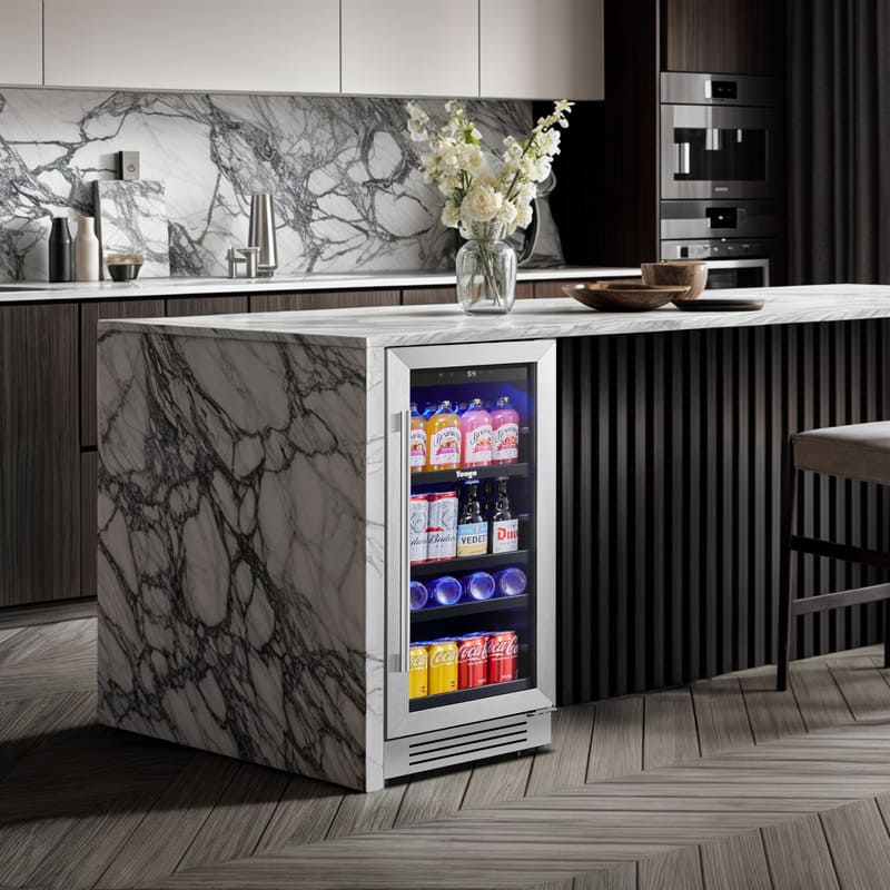 15 Inch Wide 80 Cans Beverage Drink Fridge, Built-In or Freestanding - Yeego Life