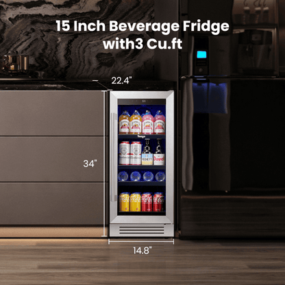 15 Inch Wide 80 Cans Beverage Drink Fridge, Built-In or Freestanding - Yeego Life