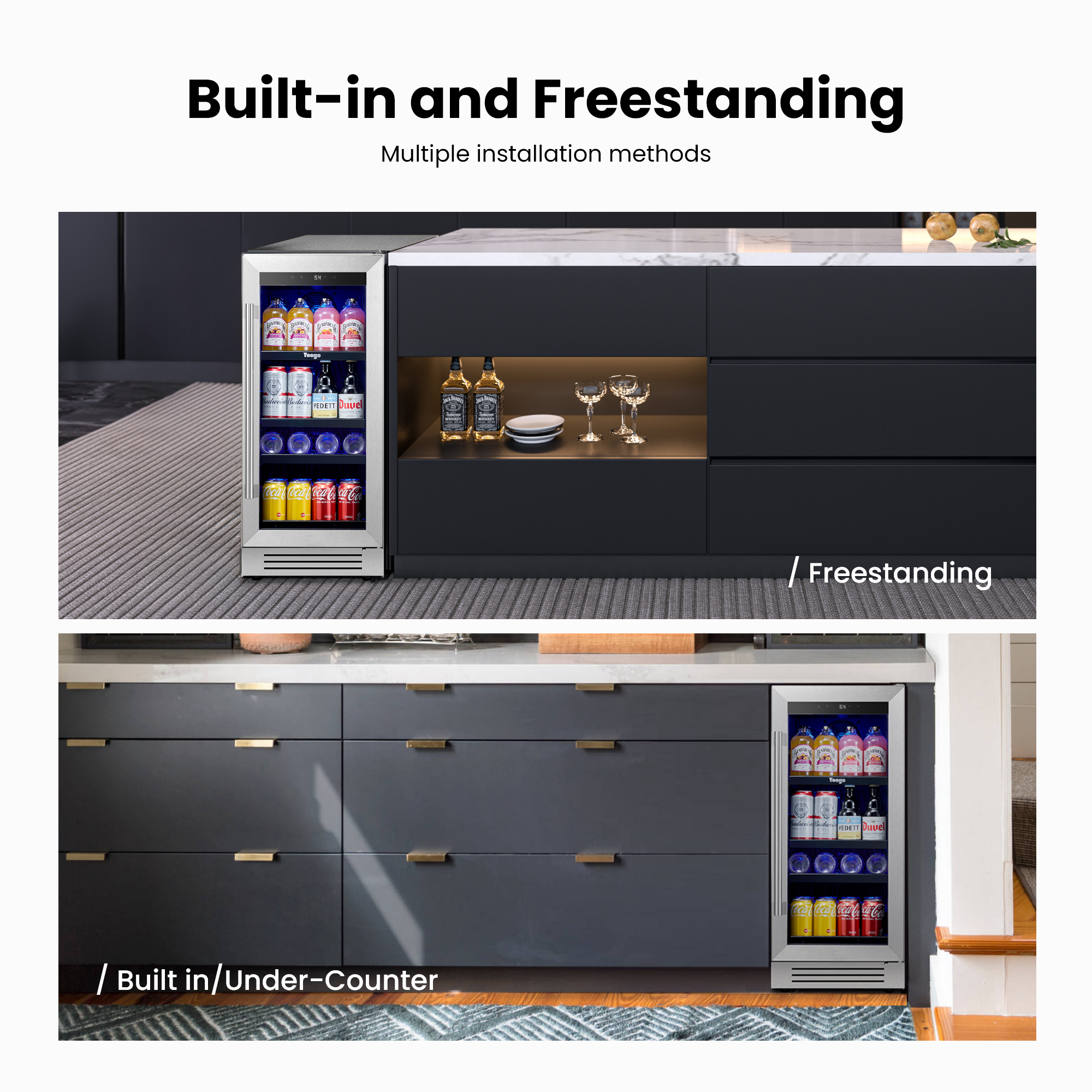 15 Inch Wide 80 Cans Beverage Drink Fridge, Built-In or Freestanding