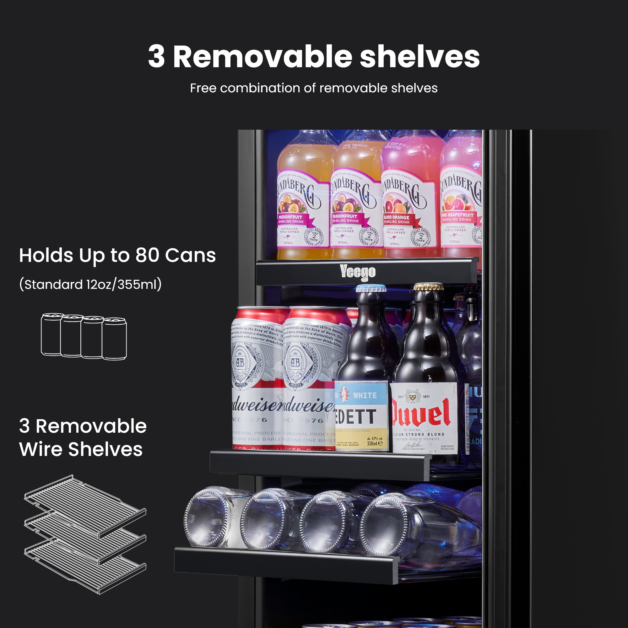 15 Inch Wide 80 Cans Beverage Drink Fridge, Built-In or Freestanding