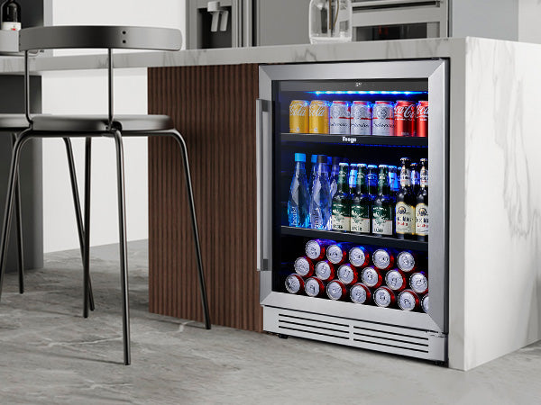 Yeego BS24 beverage cooler installed neatly under a kitchen counter
