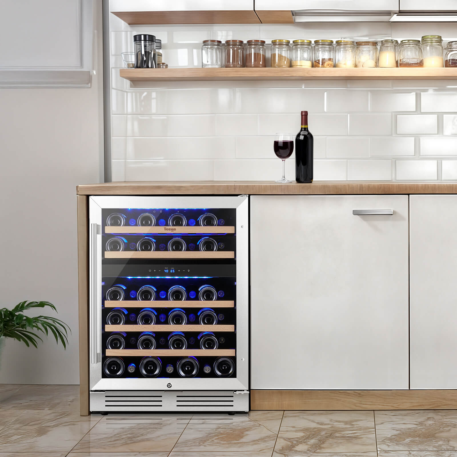 24 Inch Wide 46 Bottles Dual Zone Wine Fridge, Built-In or Freestanding